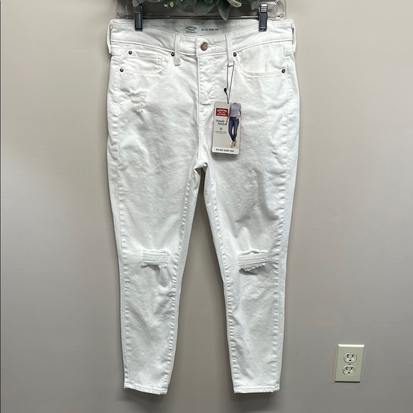 NWT Signature by Levi Strauss Mid Rise Skinny Crop Denim Jeans Distressed 10 W30 - Picture 1 of 16